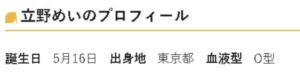 立野めい,プロフィール,誕生日